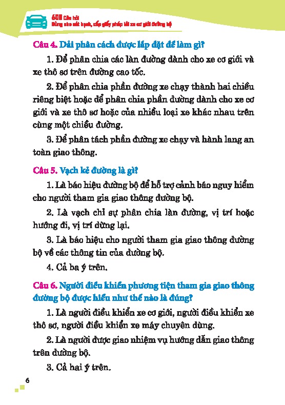 600 Câu Hỏi Dùng Cho Sát Hạch, Cấp Giấy Phép Lái Xe Cơ Giới Đường Bộ - Ảnh 6