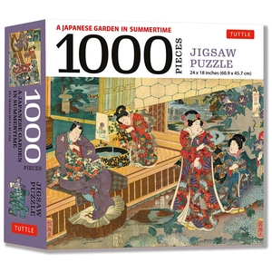 a japanese garden in summertime - 1000 piece jigsaw puzzle: a scene from the tale of genji, woodblock print (finished size 24 in x 18 in) - Ảnh 2