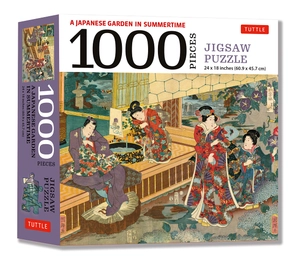 a japanese garden in summertime - 1000 piece jigsaw puzzle: a scene from the tale of genji, woodblock print (finished size 24 in x 18 in) - Ảnh 3