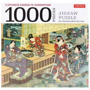 a japanese garden in summertime - 1000 piece jigsaw puzzle: a scene from the tale of genji, woodblock print (finished size 24 in x 18 in) - Ảnh 9