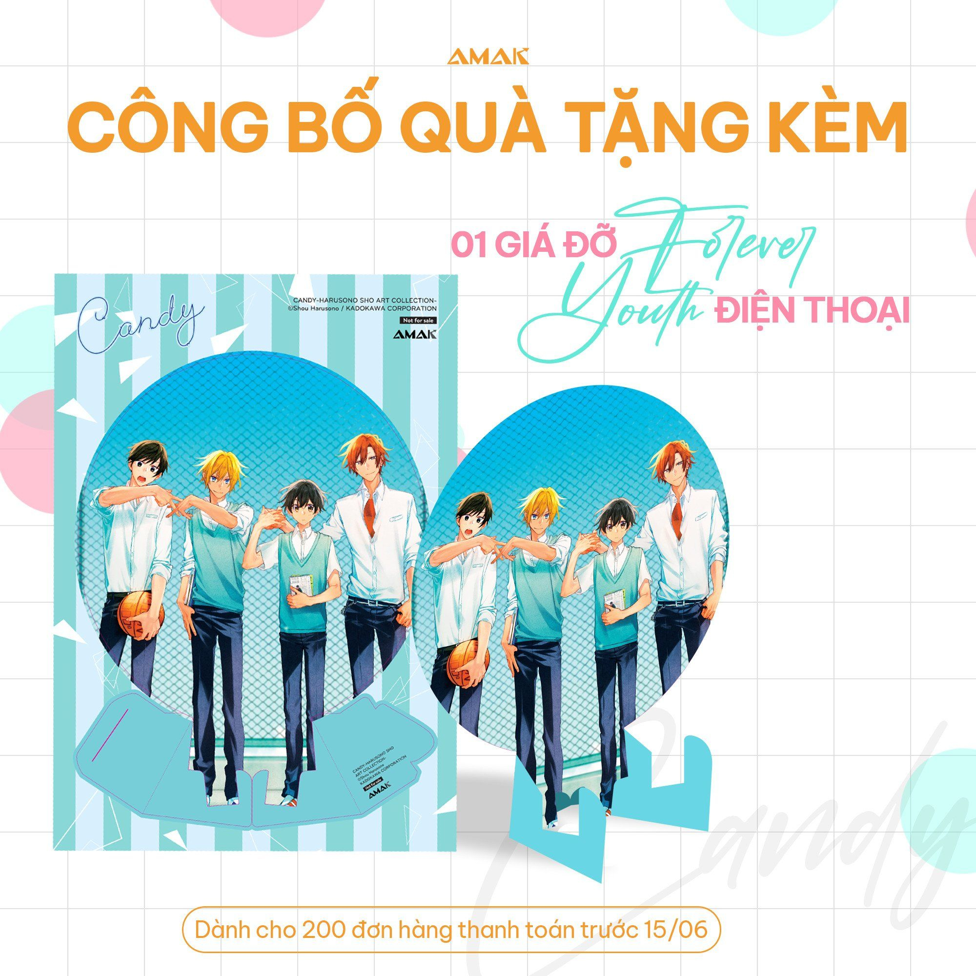 artbook candy - shou harusono art collection - bản đặc biệt - tặng kèm pop-up card tuổi thanh xuân + giá đỡ điện thoại forever youth + set 4 postcard sweet memories + clearfile đôi day and night a4 + poster a3 taisho + huy hiệu siêu cực đại donuts - Ảnh 4