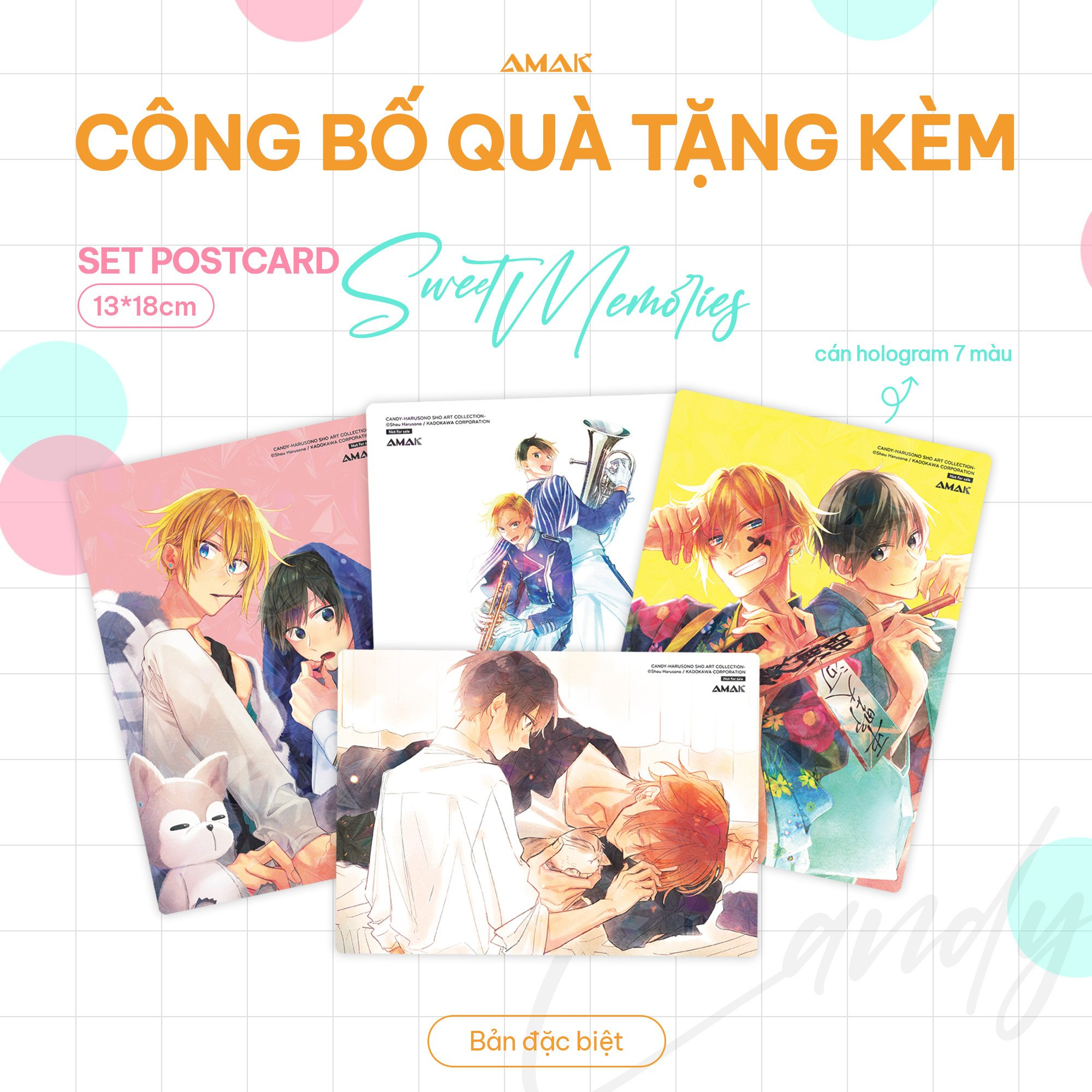 artbook candy - shou harusono art collection - bản đặc biệt - tặng kèm pop-up card tuổi thanh xuân + giá đỡ điện thoại forever youth + set 4 postcard sweet memories + clearfile đôi day and night a4 + poster a3 taisho + huy hiệu siêu cực đại donuts - Ảnh 5