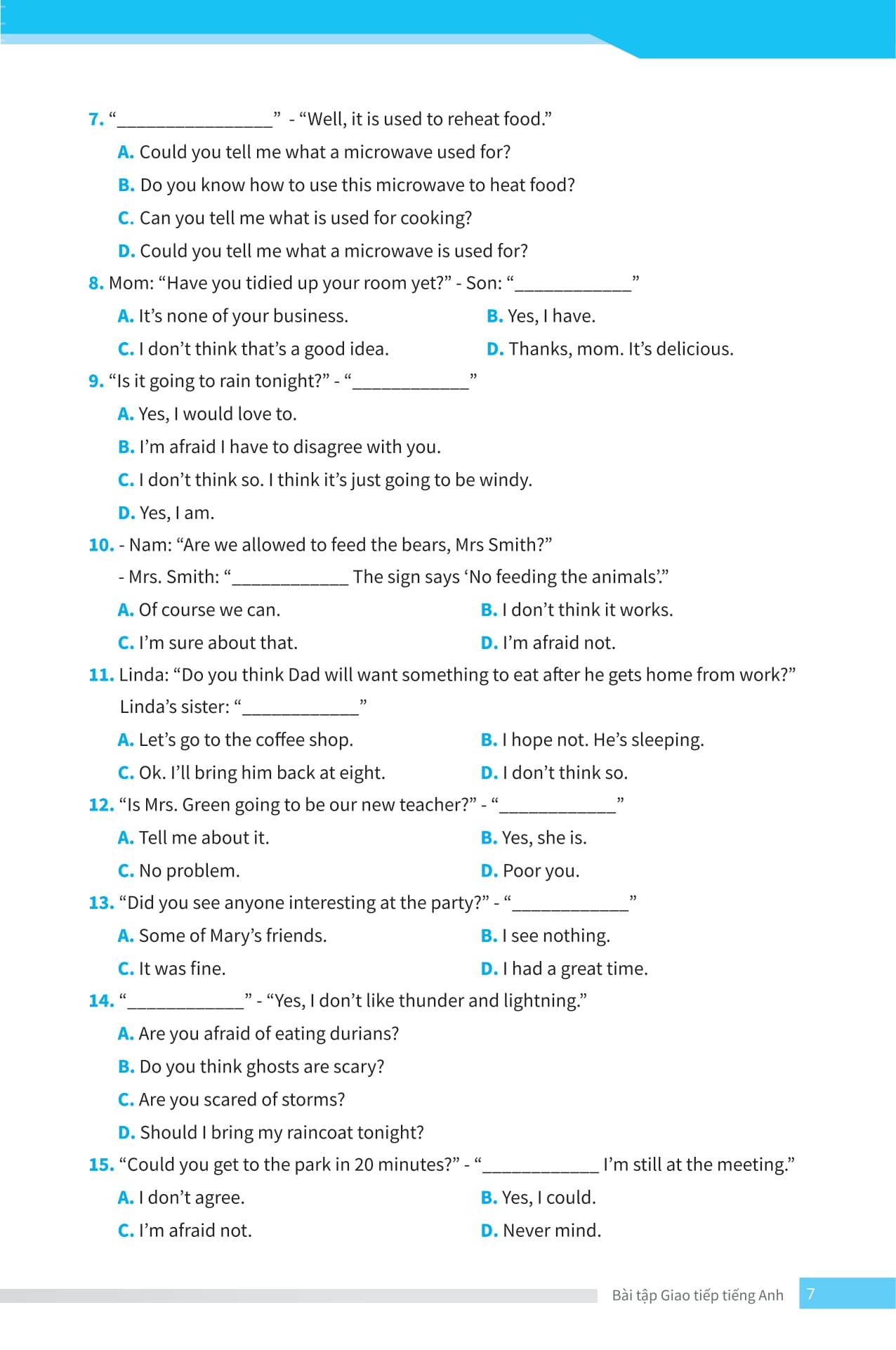 bài tập giao tiếp tiếng anh - ôn thi vào lớp 10 và 10 chuyên - Ảnh 8