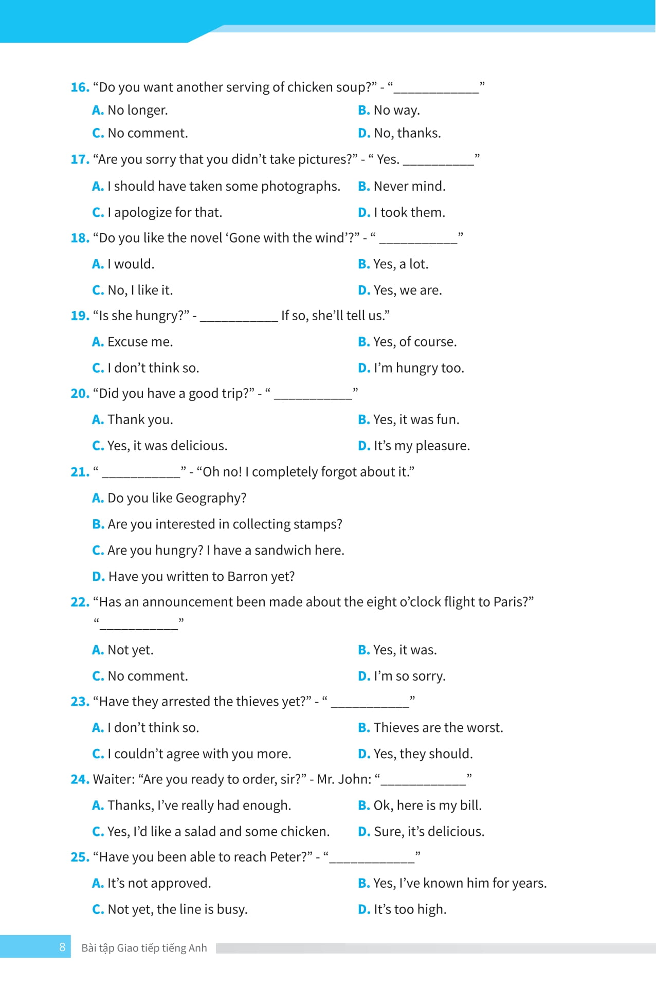 bài tập giao tiếp tiếng anh - ôn thi vào lớp 10 và 10 chuyên - Ảnh 9