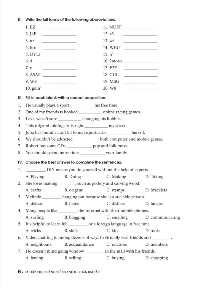 bài tập thực hành tiếng anh 8 theo chương trình mới của bộ giáo dục và đào tạo (không đáp án) - 2020 - Ảnh 6