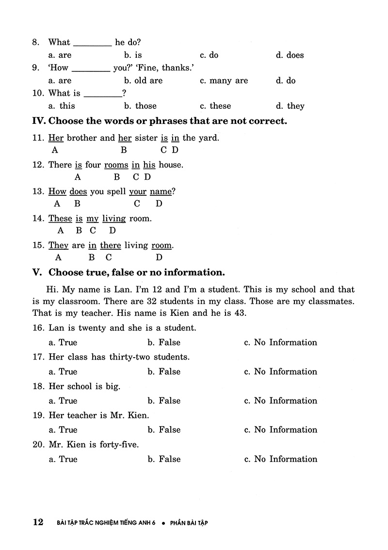 Bài Tập Trắc Nghiệm Tiếng Anh 6 (Không Đáp Án) (Tái Bản 2018) - Ảnh 10