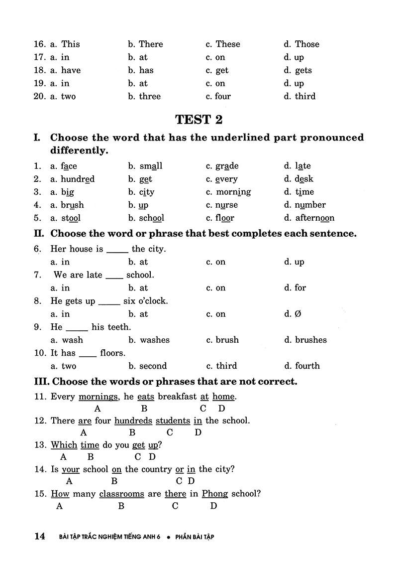 Bài Tập Trắc Nghiệm Tiếng Anh 6 (Không Đáp Án) (Tái Bản 2018) - Ảnh 12