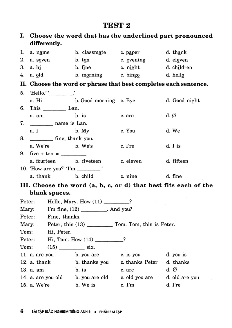 Bài Tập Trắc Nghiệm Tiếng Anh 6 (Không Đáp Án) (Tái Bản 2018) - Ảnh 6