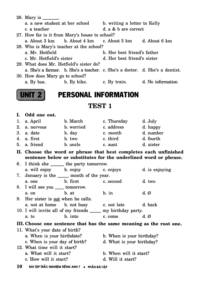 bài tập trắc nghiệm tiếng anh 7 (không đáp án) (tái bản 2018) - Ảnh 10