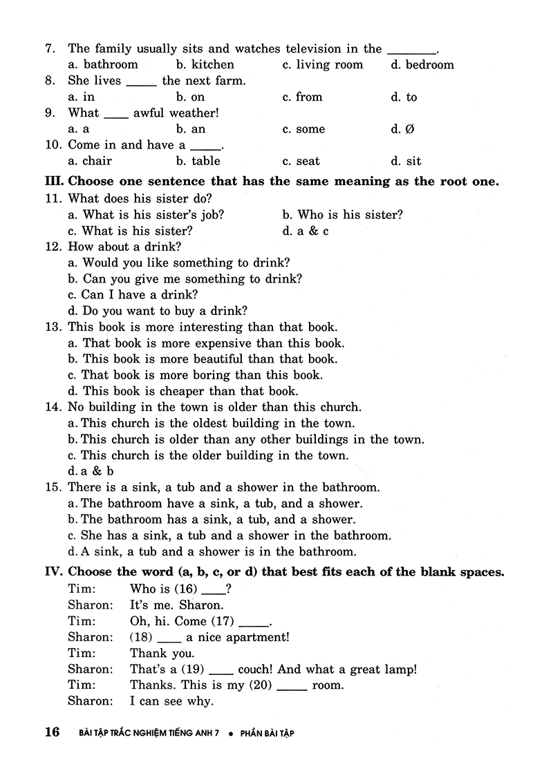 bài tập trắc nghiệm tiếng anh 7 (không đáp án) (tái bản 2018) - Ảnh 16