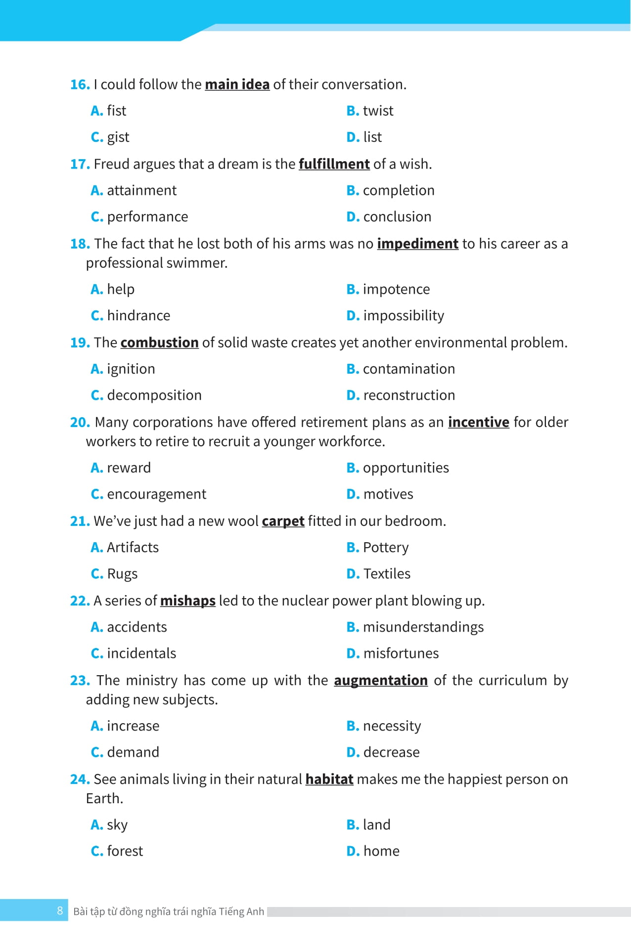 bài tập từ đồng nghĩa, trái nghĩa tiếng anh (ôn thi vào lớp 10 và 10 chuyên) - Ảnh 10