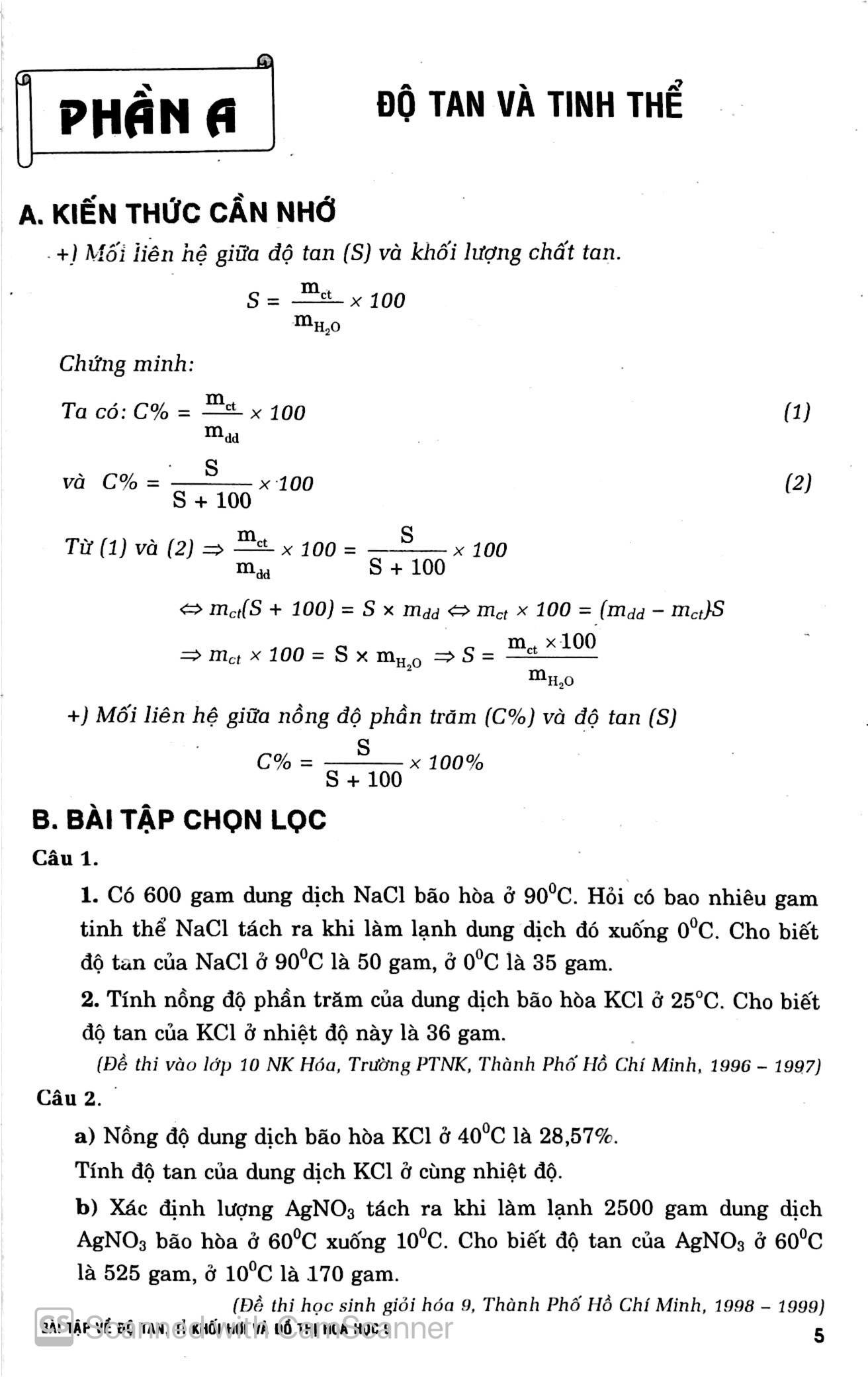 bài tập về độ tan - tỉ khối hơi và đồ thị - hóa học 9 - Ảnh 4