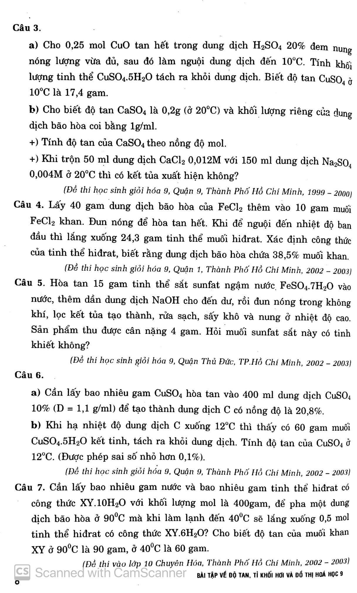 bài tập về độ tan - tỉ khối hơi và đồ thị - hóa học 9 - Ảnh 5