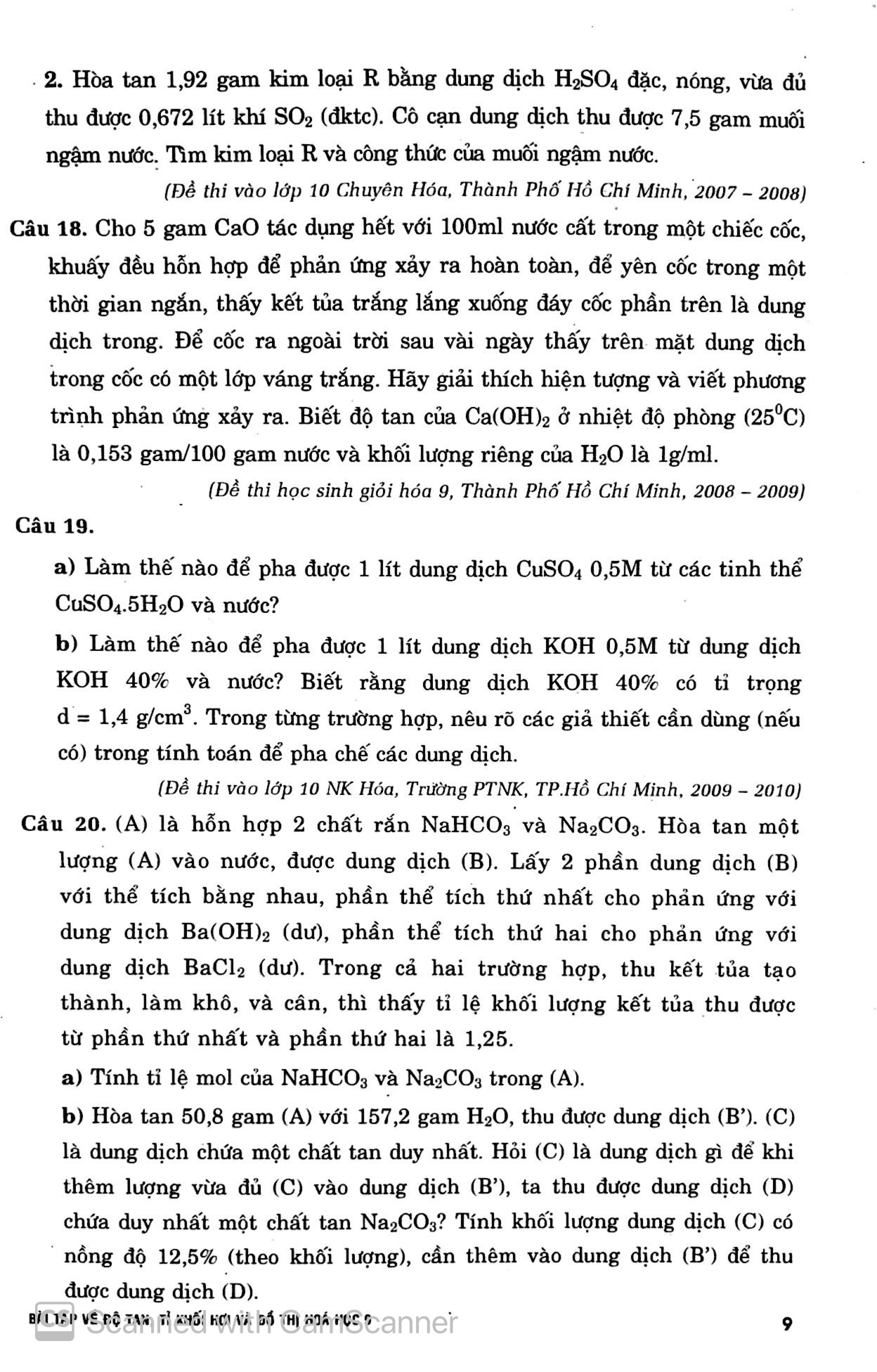 bài tập về độ tan - tỉ khối hơi và đồ thị - hóa học 9 - Ảnh 8