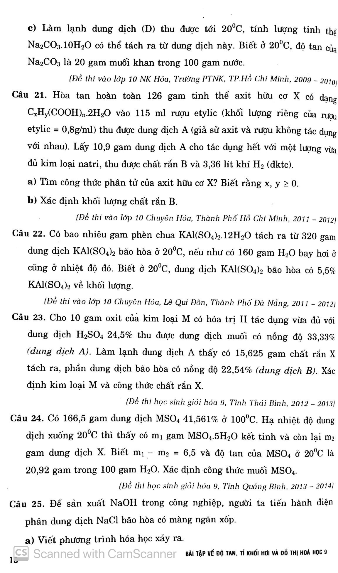 bài tập về độ tan - tỉ khối hơi và đồ thị - hóa học 9 - Ảnh 9
