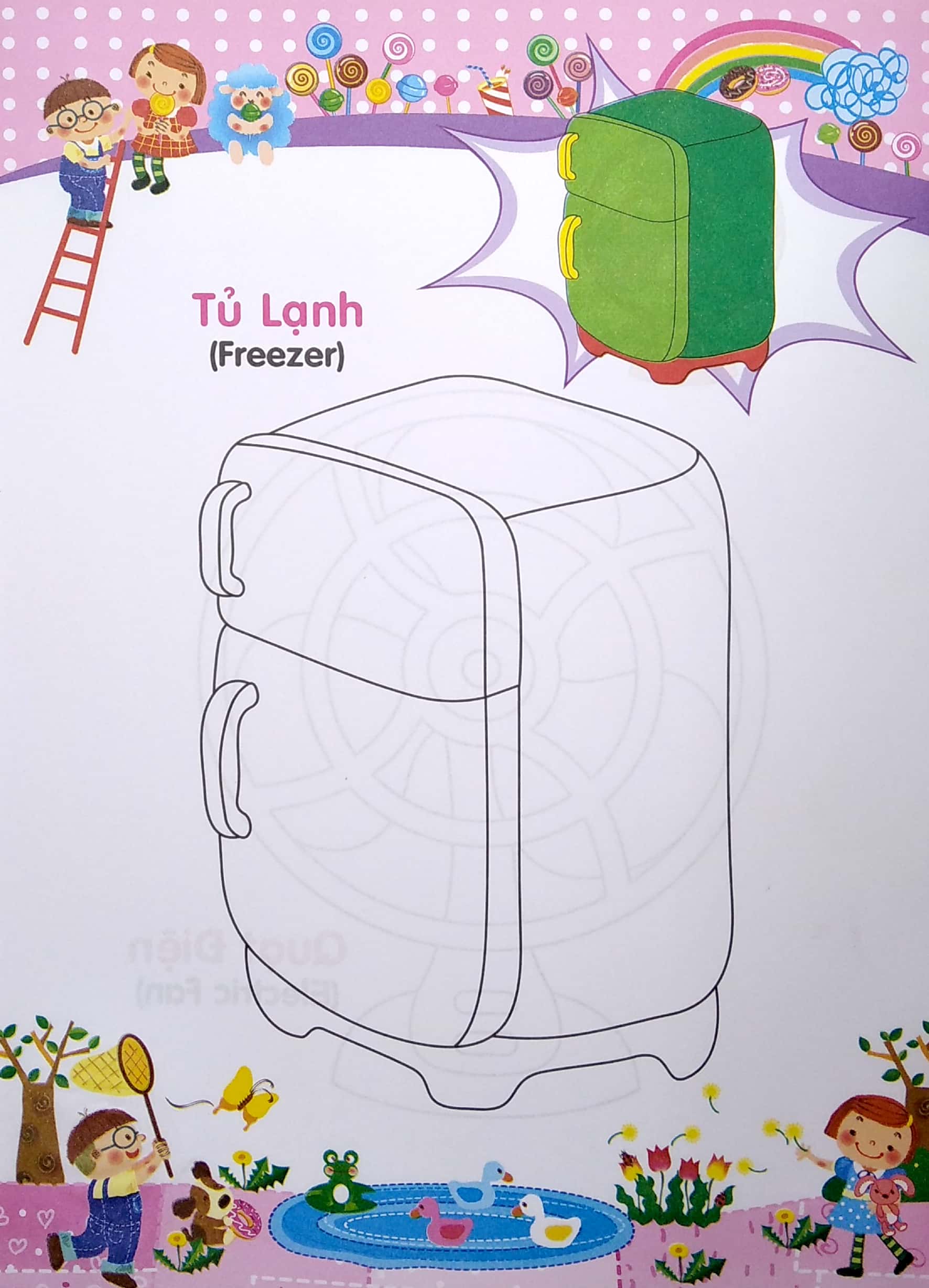 bé tập tô màu và học tiếng anh theo chủ đề - đồ dùng gia đình - Ảnh 5