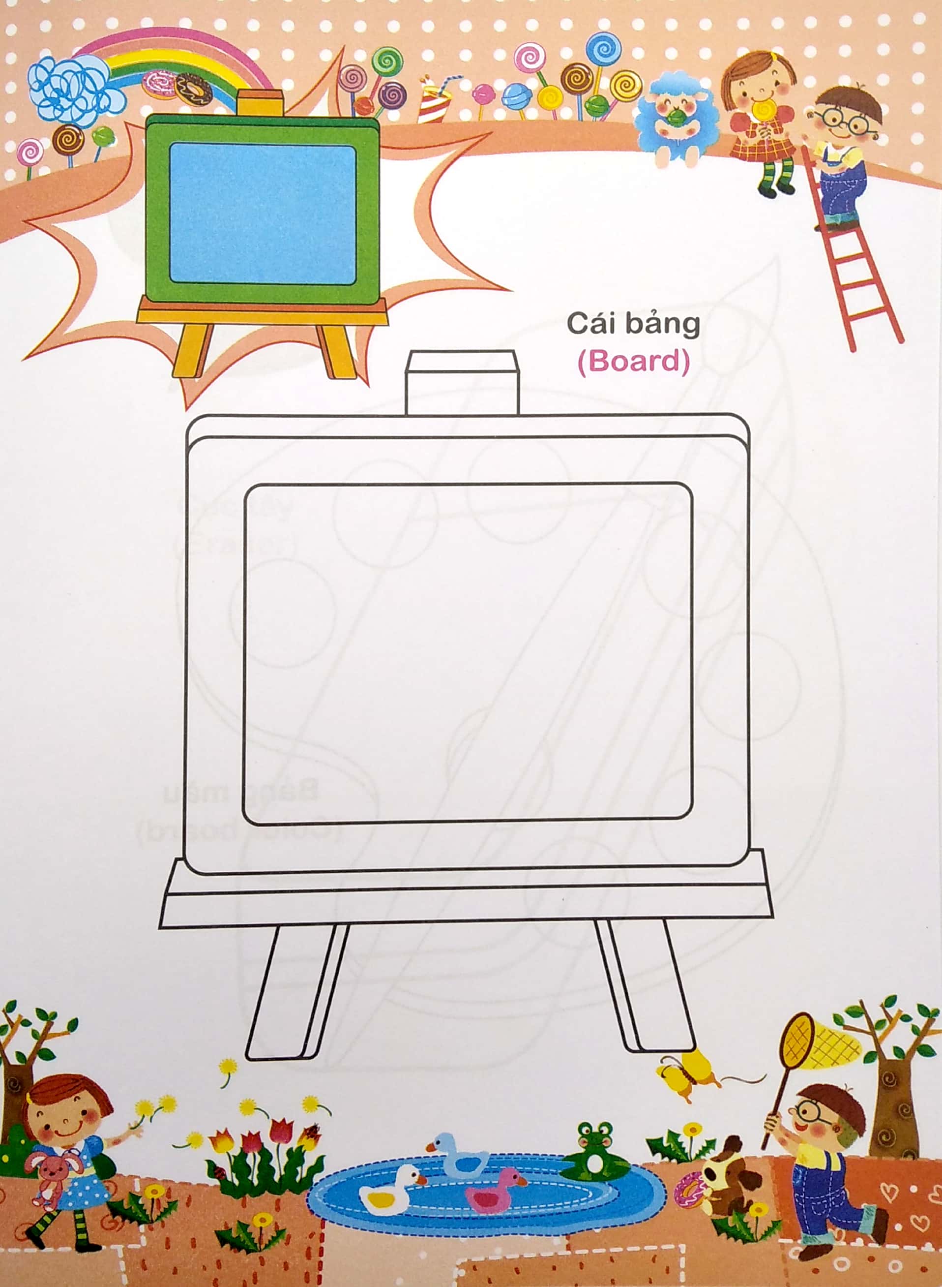 bé tập tô màu và học tiếng anh theo chủ đề - đồ dùng học tập - Ảnh 4