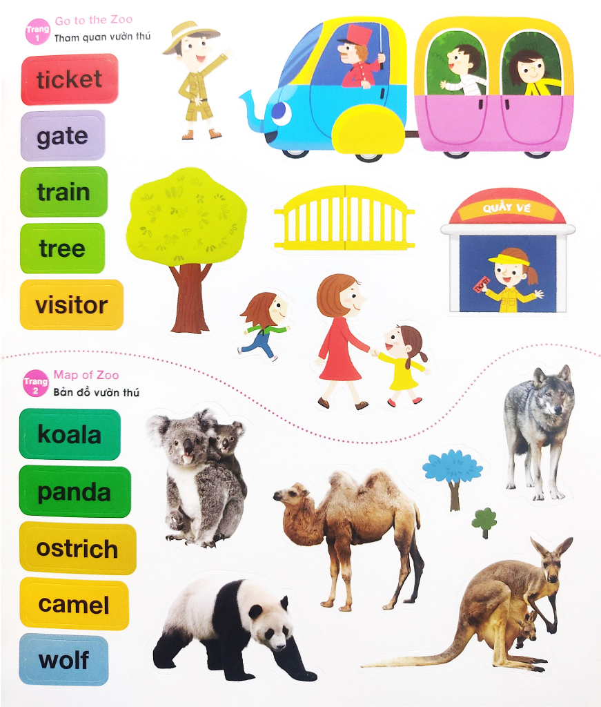 bé vui học tiếng anh cùng sticker - at the zoo - trong vườn thú - Ảnh 4