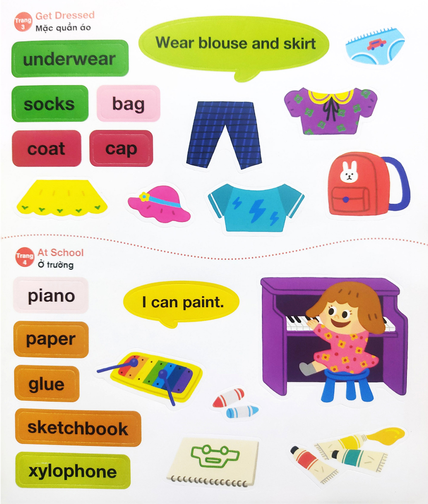 bé vui học tiếng anh cùng sticker - my day - một ngày của tớ - Ảnh 5