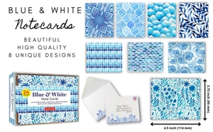 blue & white note cards, 24 blank cards: 8 unique designs with 25 patterned envelopes - Ảnh 10