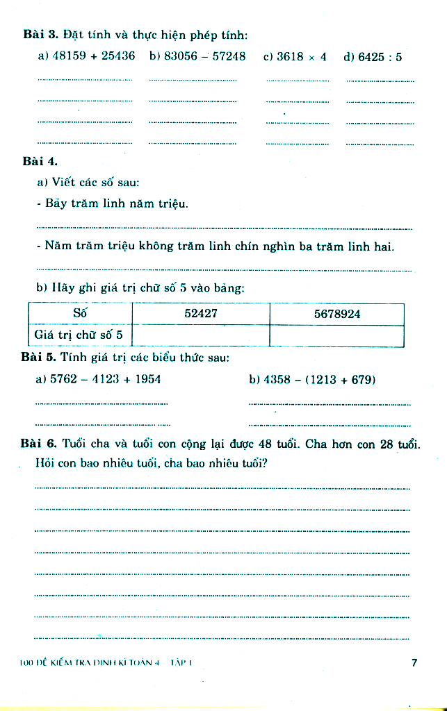 bộ 100 đề kiểm tra định kì toán 4 - tập 1 - có đáp án và lời giải (biên soạn theo chương trình gdpt mới) - Ảnh 7