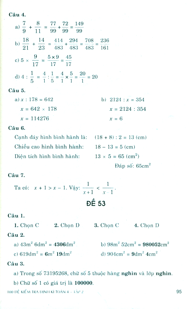 bộ 100 đề kiểm tra định kì toán 4 - tập 2 - có đáp án và lời giải (biên soạn theo chương trình gdpt mới) - Ảnh 11
