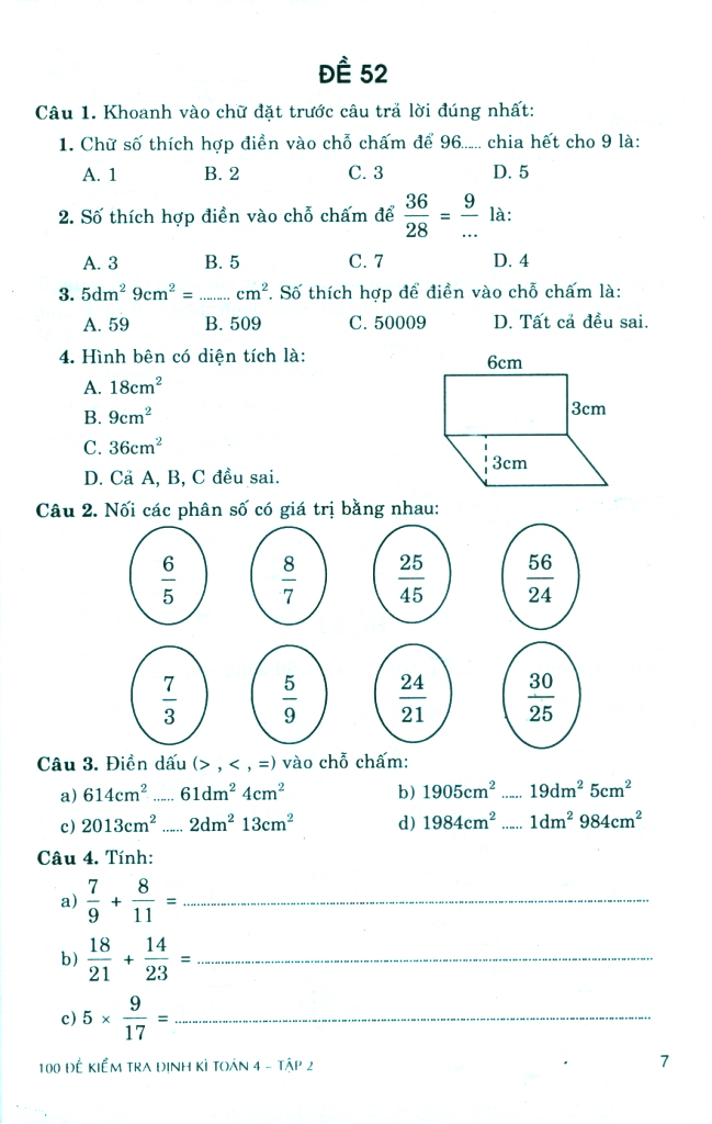 bộ 100 đề kiểm tra định kì toán 4 - tập 2 - có đáp án và lời giải (biên soạn theo chương trình gdpt mới) - Ảnh 7
