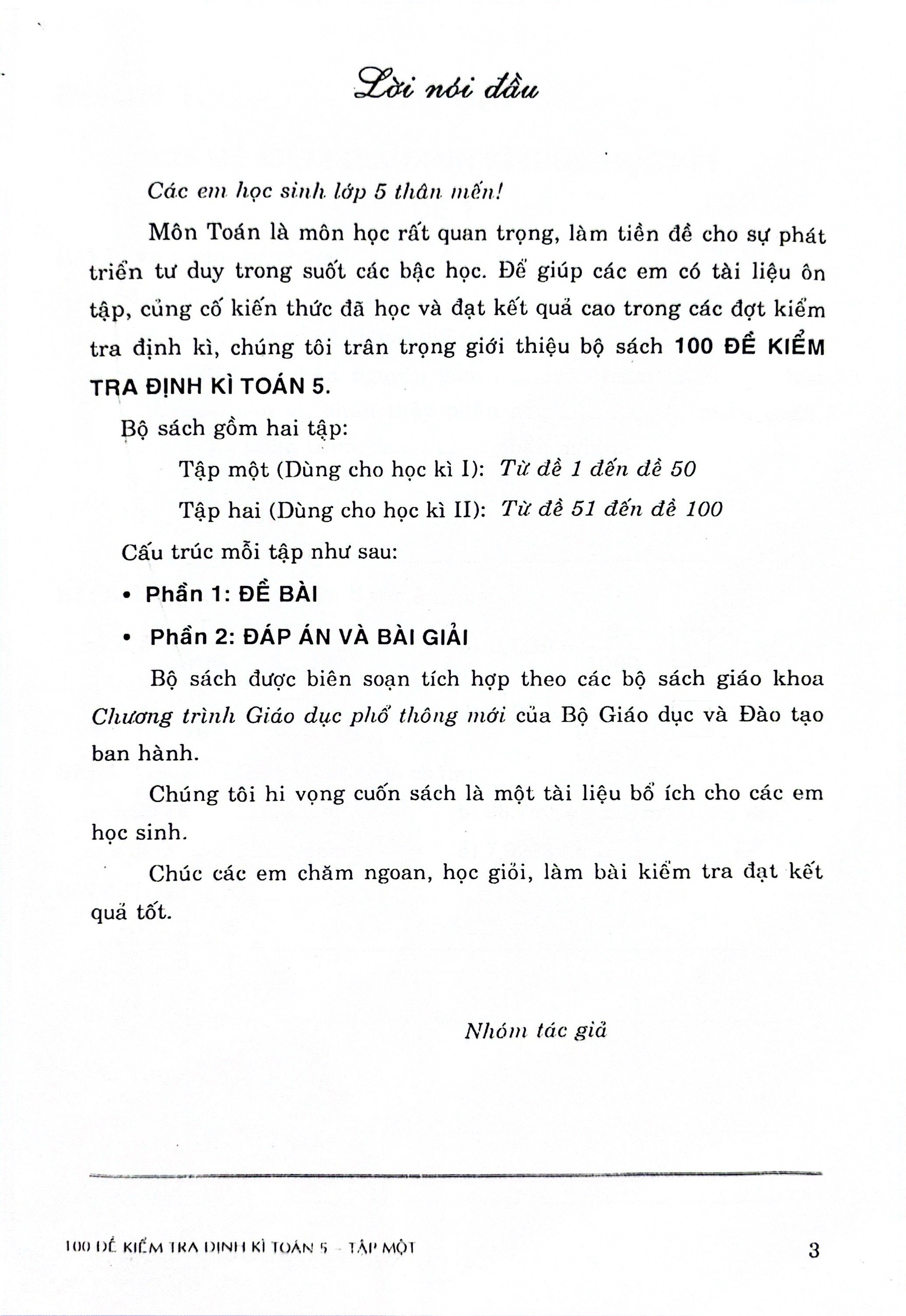 Bộ 100 Đề Kiểm Tra Định Kì Toán 5 - Tập 1 (Theo Chương Trình GDPT Mới) - Ảnh 3