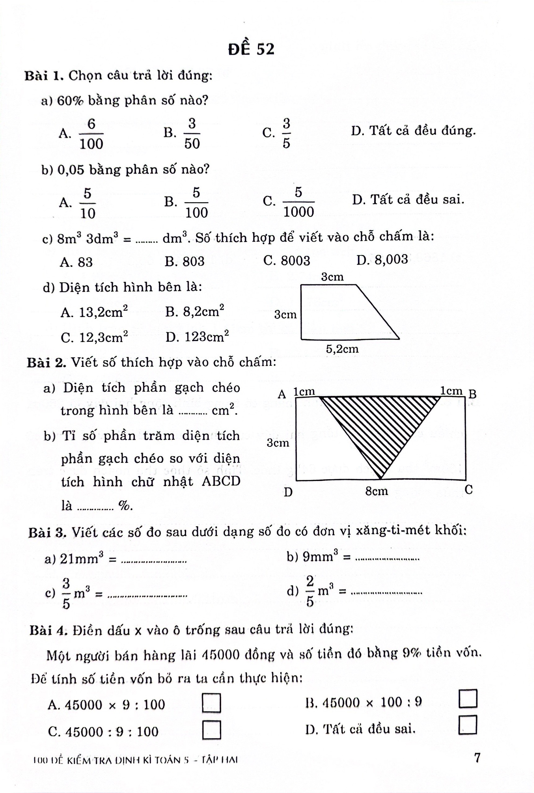 Bộ 100 Đề Kiểm Tra Định Kì Toán 5 - Tập 2 (Theo Chương Trình GDPT Mới) - Ảnh 6