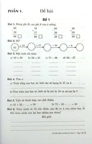 bộ 100 đế kiểm tra định kì toán lớp 2 - tập 1 - Ảnh 5