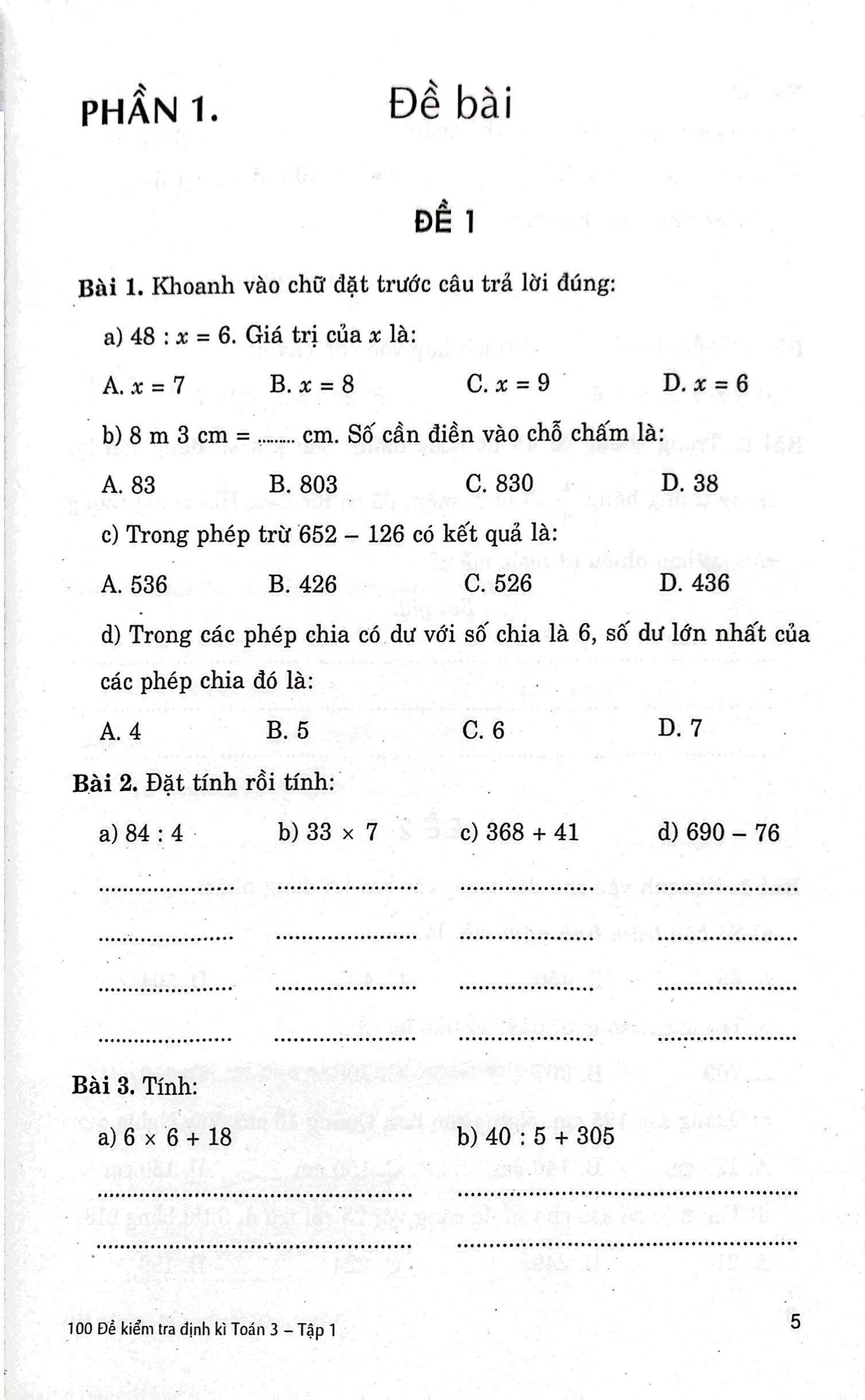 bộ 100 đề kiểm tra định kỳ toán 3 - tập một (biên soạn theo chương trình giáo dục phổ thông mới) - Ảnh 4