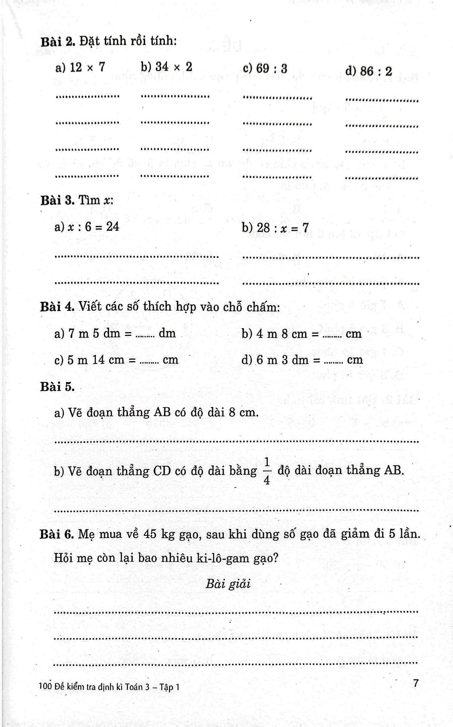 bộ 100 đề kiểm tra định kỳ toán 3 - tập một (biên soạn theo chương trình giáo dục phổ thông mới) - Ảnh 6