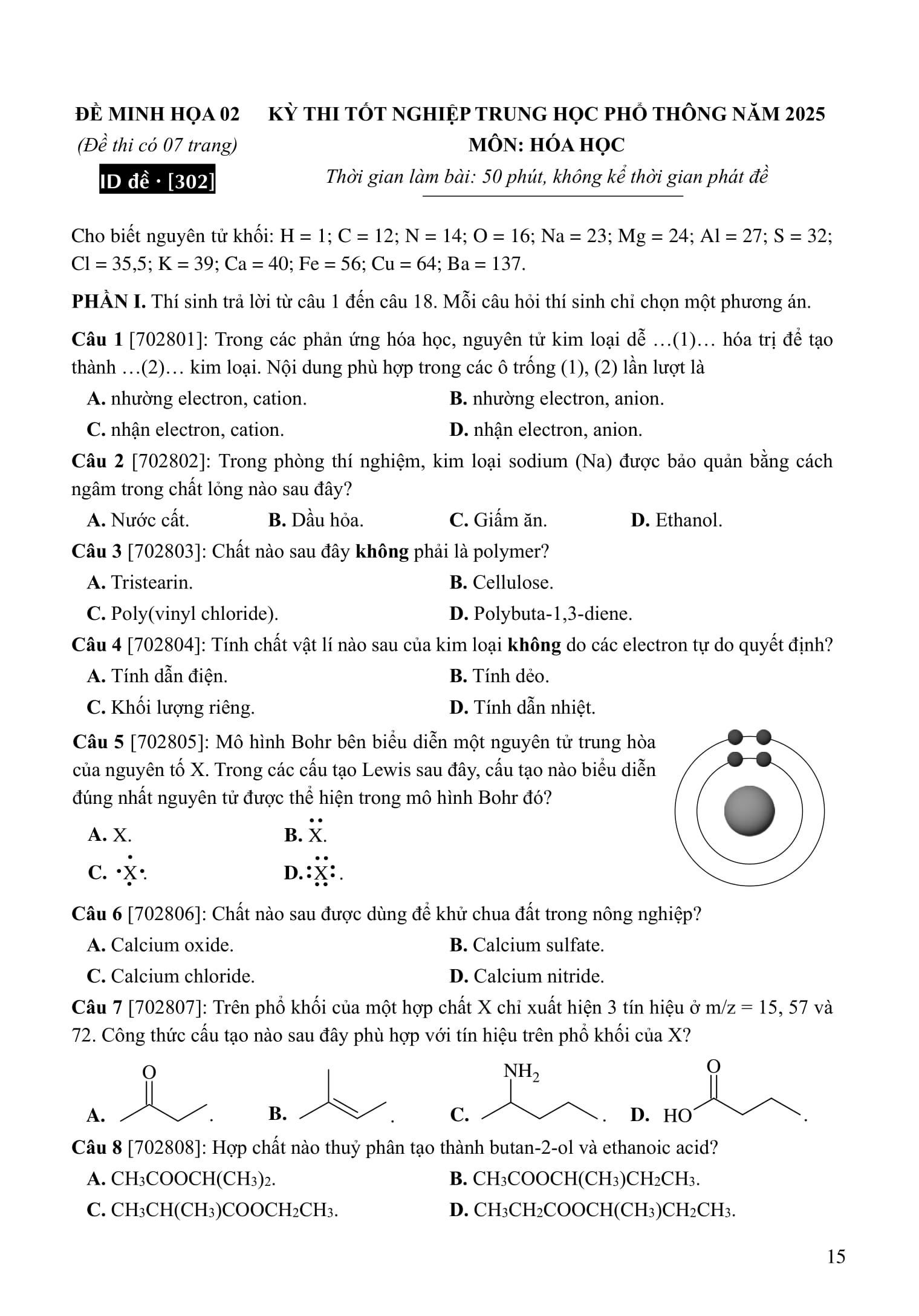 Bộ 50 Đề Minh Họa Tốt Nghiệp THPT 2025 - Môn Hóa Học - Ảnh 16