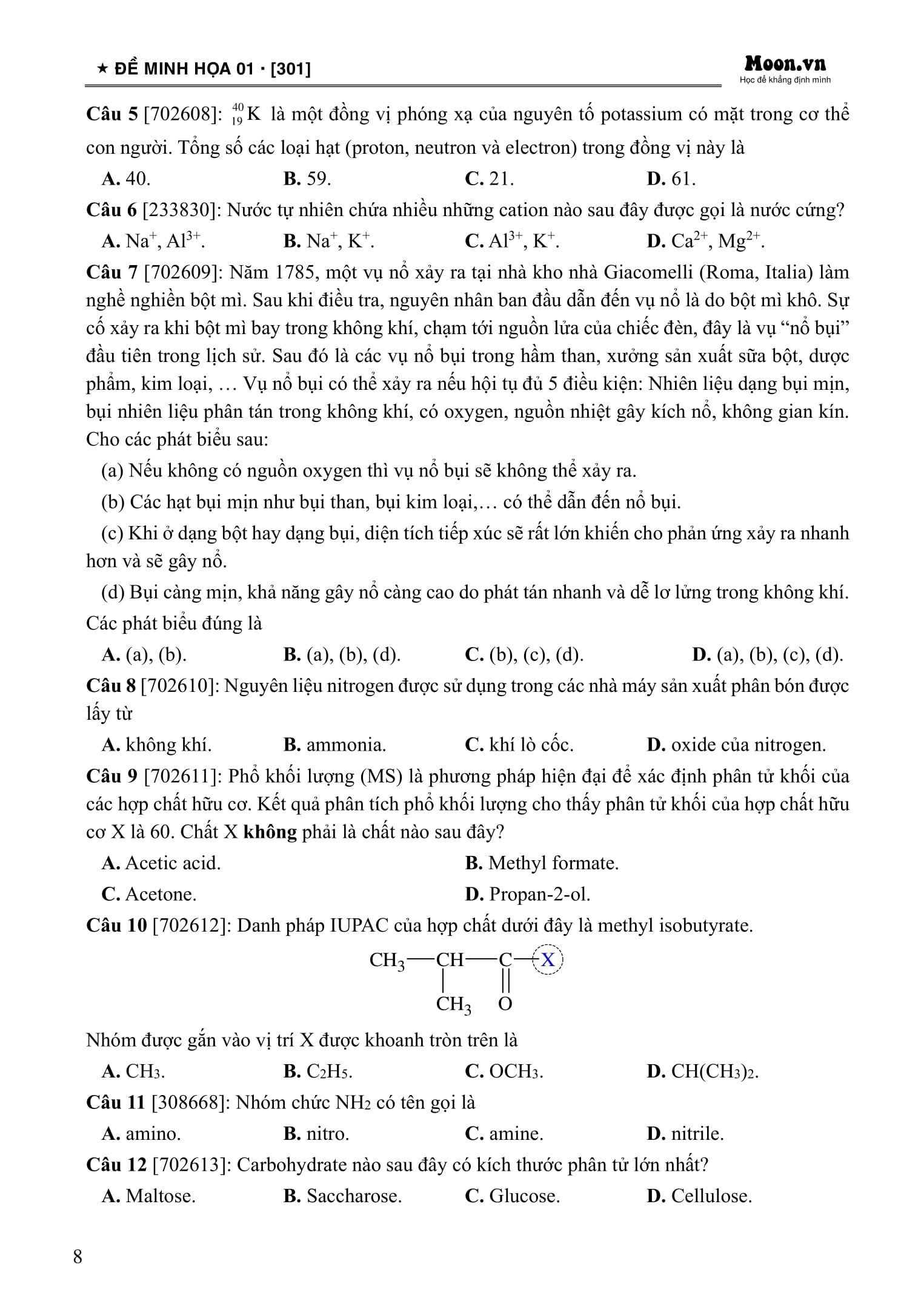 Bộ 50 Đề Minh Họa Tốt Nghiệp THPT 2025 - Môn Hóa Học - Ảnh 9