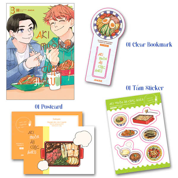 Bộ Aki Muốn Ăn Cùng Haru - Let's Eat Together, Aki And Haru - Tập 3 - Tặng Kèm Tấm Sticker + Clear Bookmark + Postcard Hai Mặt