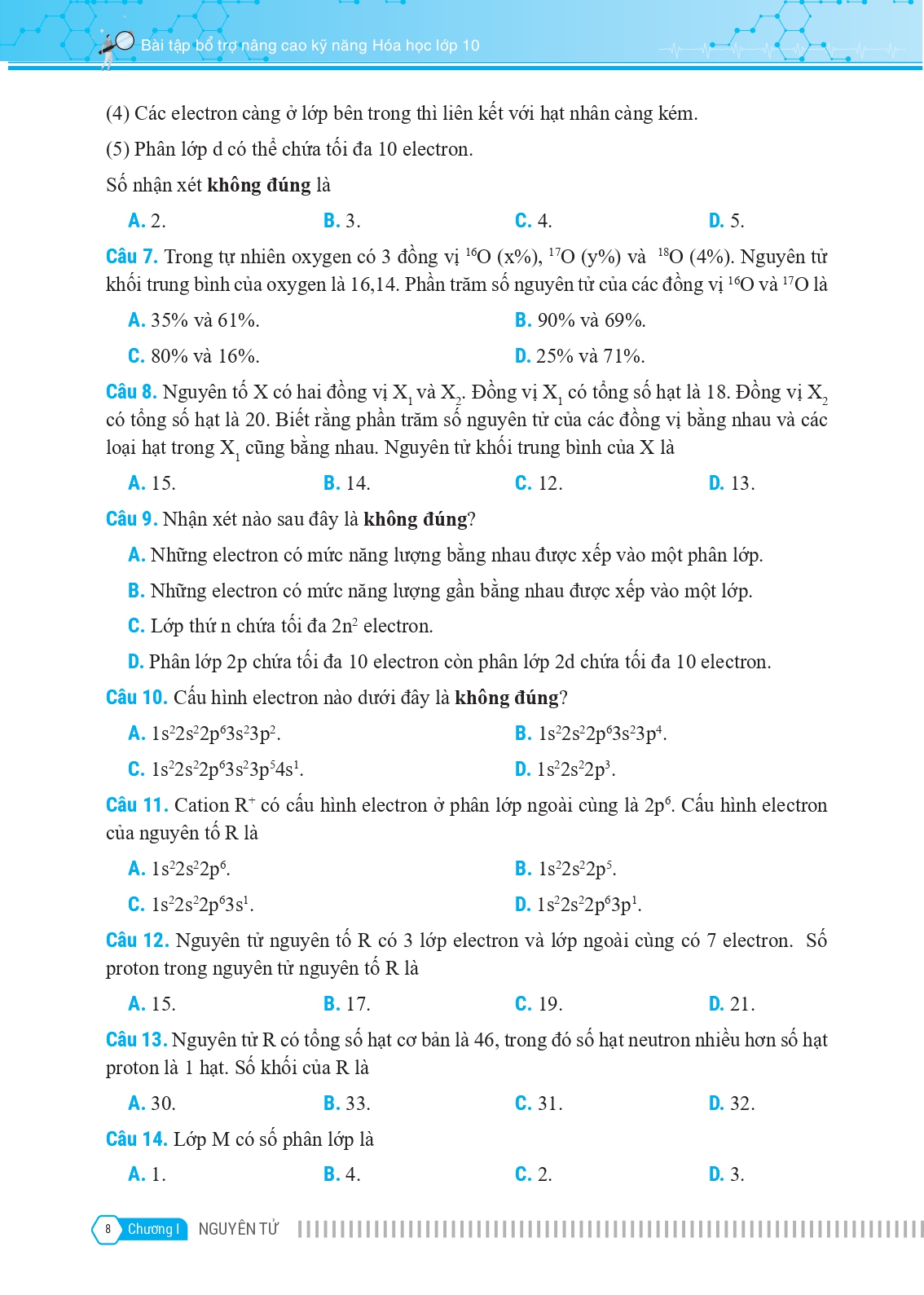 bộ bài tập bổ trợ nâng cao kỹ năng hóa học lớp 10 - tập 1 - Ảnh 10