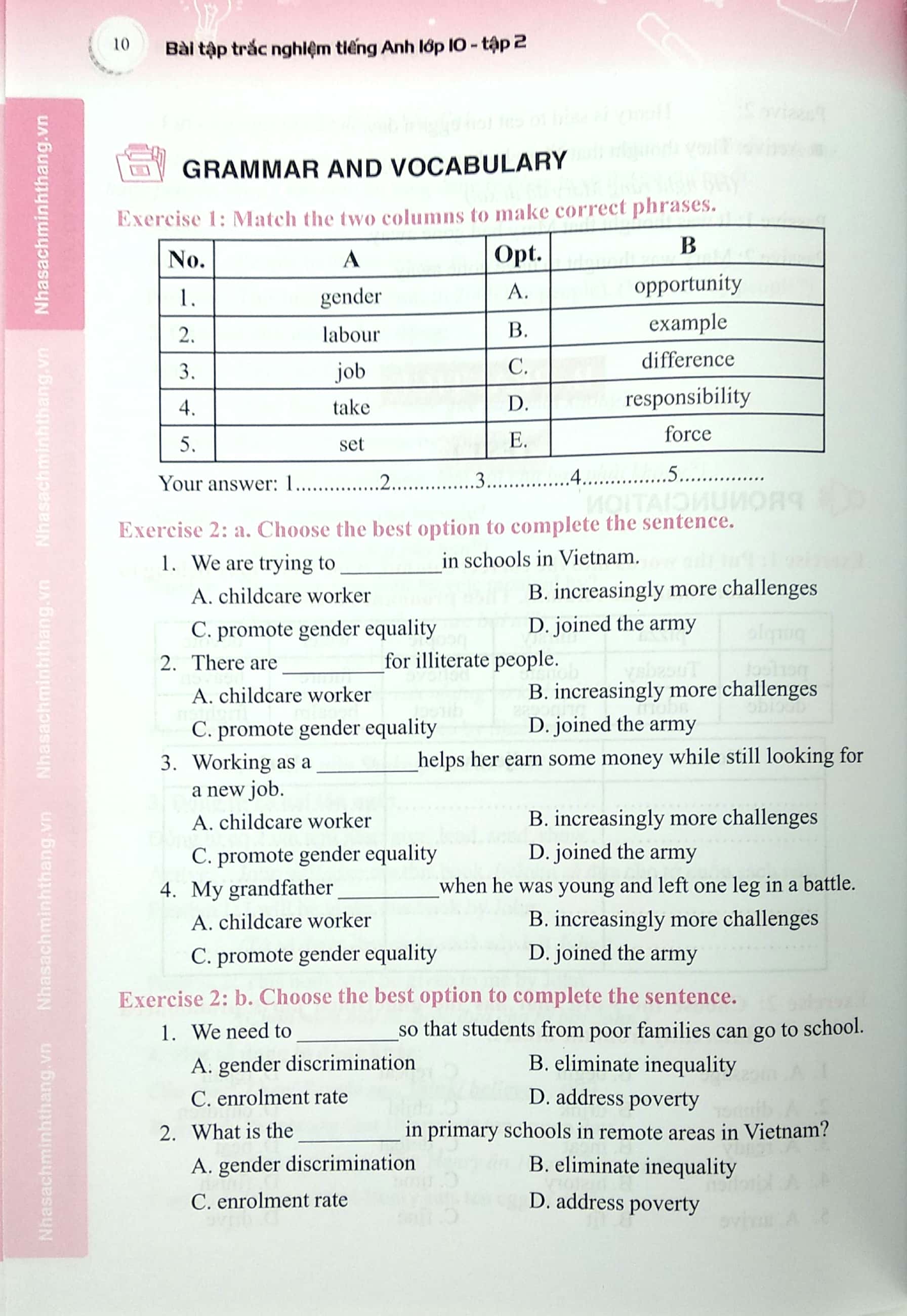bộ bài tập trắc nghiệm tiếng anh lớp 10 tập 2 - có đáp án - Ảnh 9
