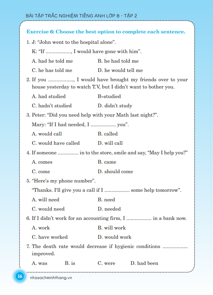 bộ bài tập trắc nghiệm tiếng anh lớp 8 - tập 2 (có đáp án) - Ảnh 13