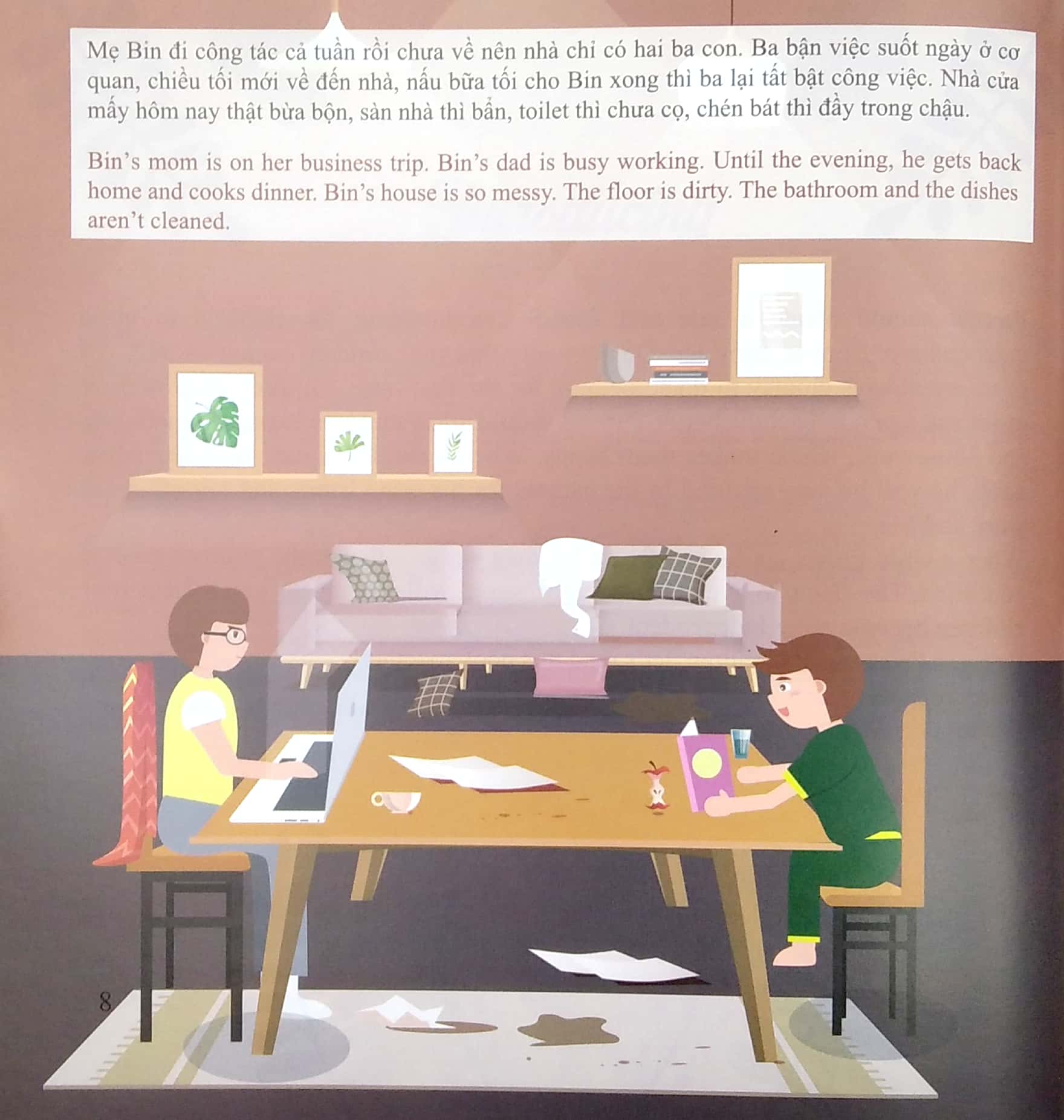 bộ bé học kỹ năng sống tự lập - tập 1: bé học chăm sóc nhà cửa (song ngữ việt - anh) - Ảnh 4