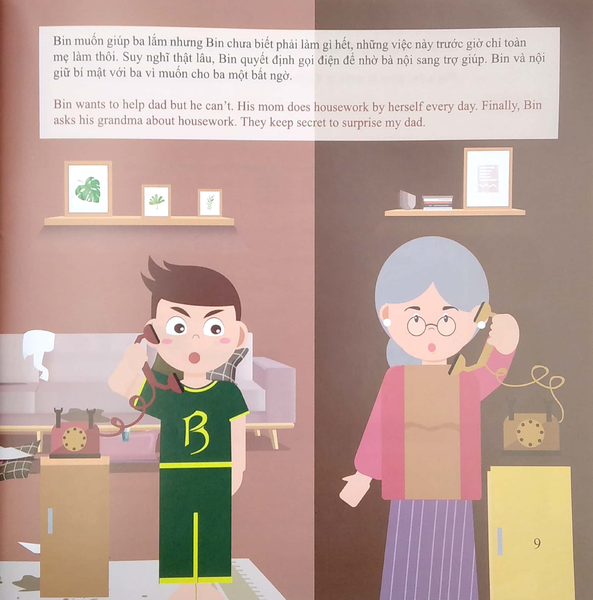 bộ bé học kỹ năng sống tự lập - tập 1: bé học chăm sóc nhà cửa (song ngữ việt - anh) - Ảnh 5