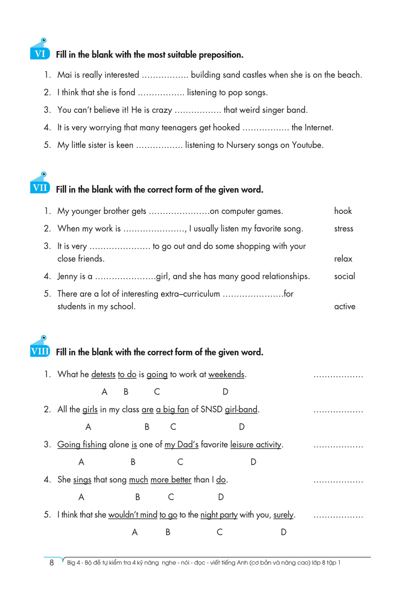 bộ big 4 - bộ đề tự kiểm tra 4 kỹ năng nghe - nói - đọc - viết (cơ bản và nâng cao) tiếng anh lớp 8 - tập 1 - Ảnh 9