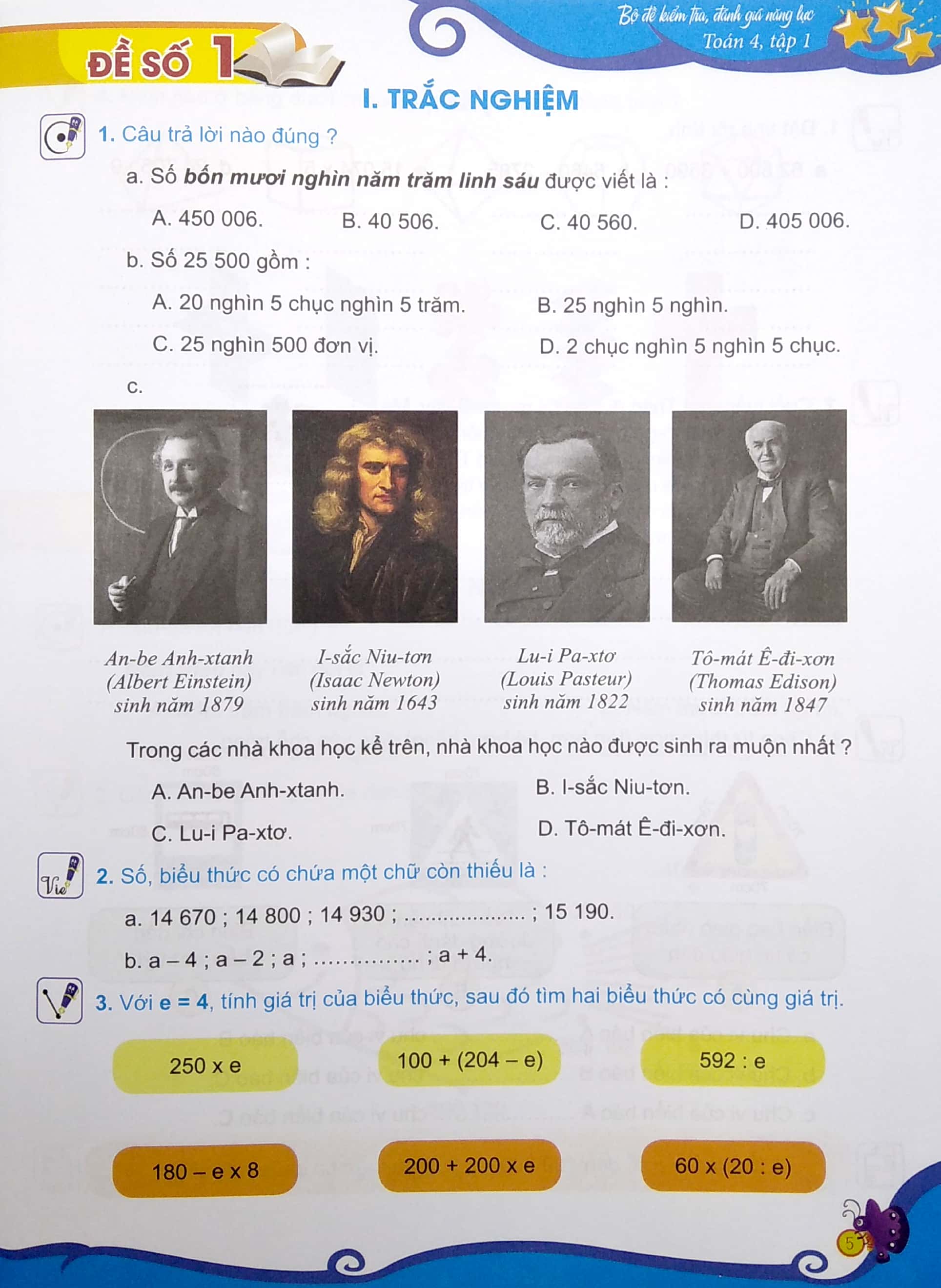 bộ bộ đề kiểm tra đánh giá năng lực toán 4 - tập 1 (tái bản 2022) - Ảnh 5