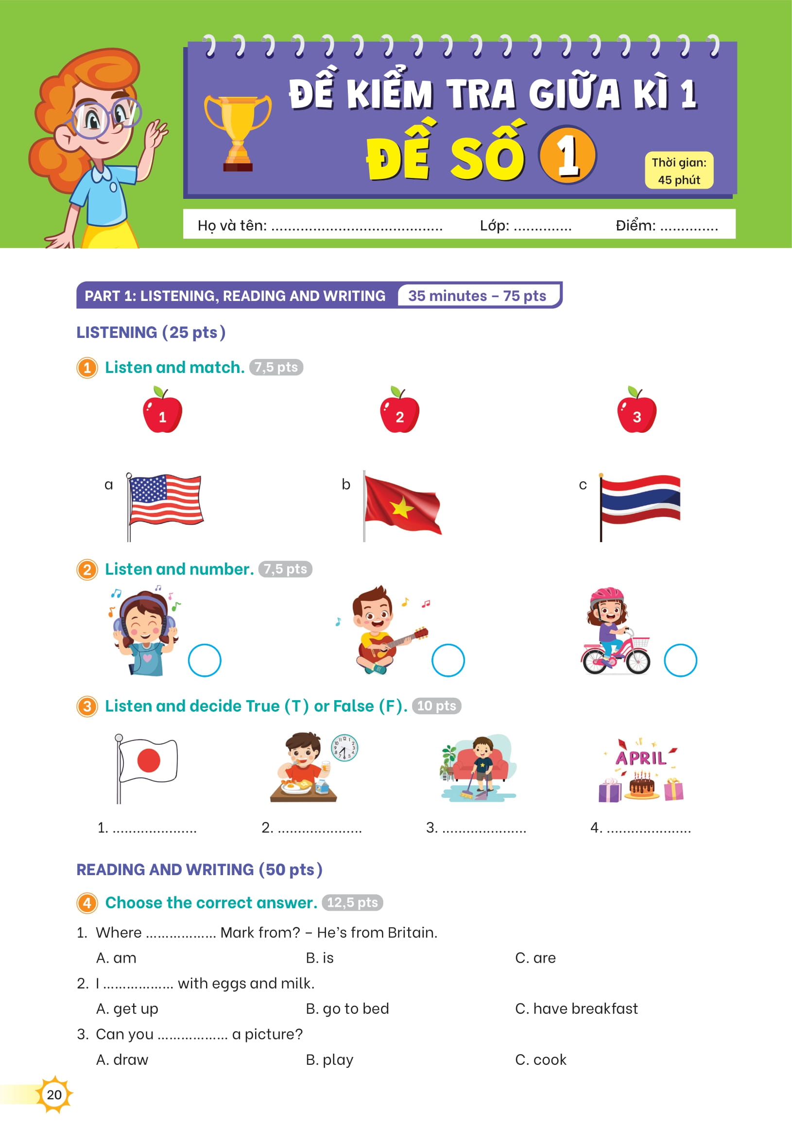 Bộ Bộ Đề Kiểm Tra Định Kỳ Tiếng Anh Lớp 4 - Tập 1 - Ảnh 15