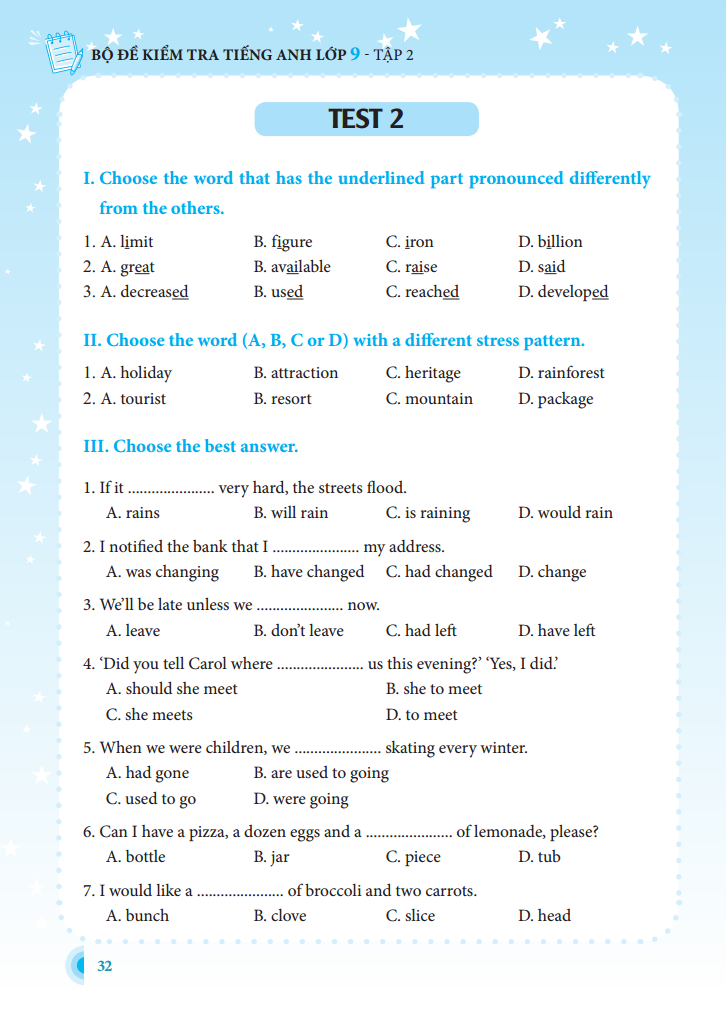 bộ bộ đề kiểm tra tiếng anh lớp 9 - tập 2 - có đáp án (tái bản lần 1) - Ảnh 13