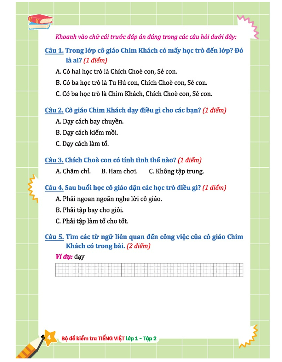 bộ bộ đề kiểm tra tiếng việt lớp 1 - tập 2 - Ảnh 5