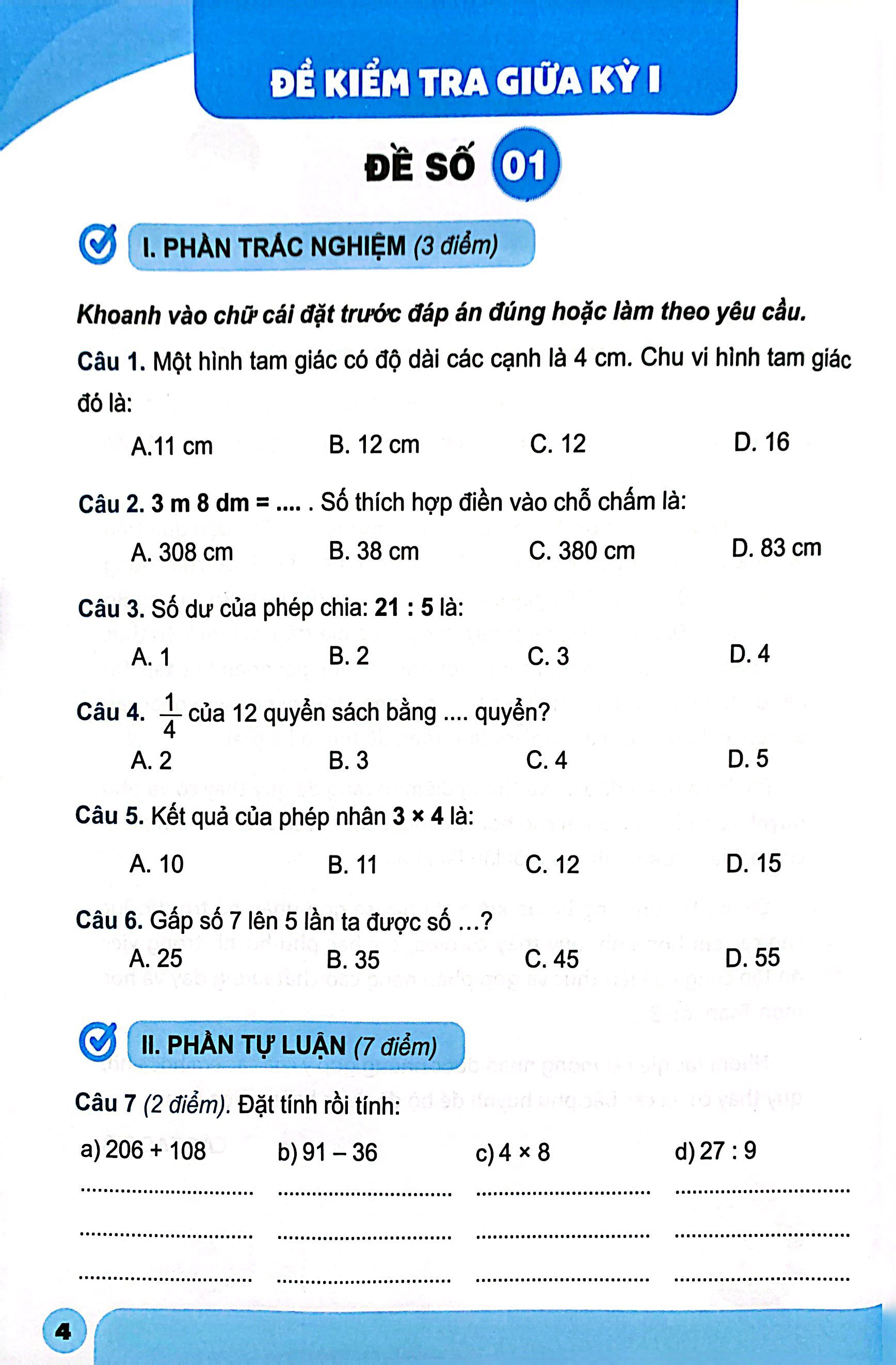bộ bộ đề kiểm tra toán 3 - tập 1 - Ảnh 5