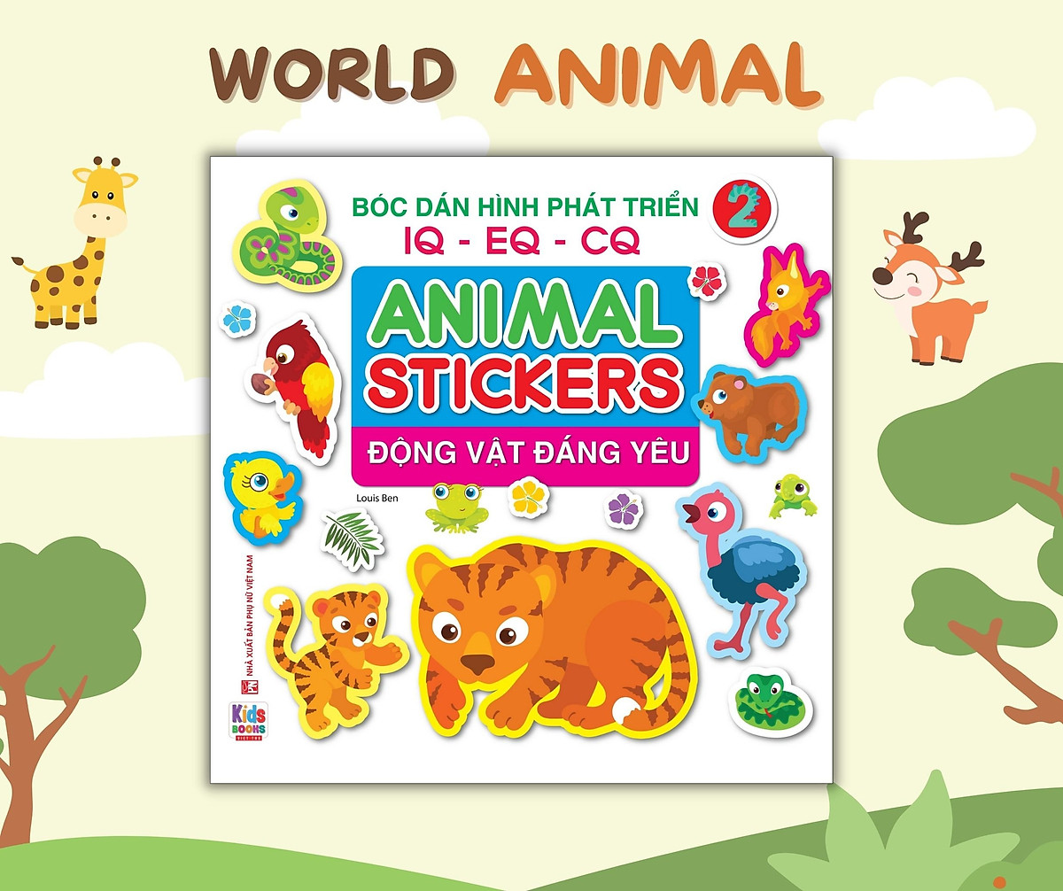 bộ bóc dán hình phát triển iq-eq-cq - animal sticker - động vật đáng yêu 2 - Ảnh 2