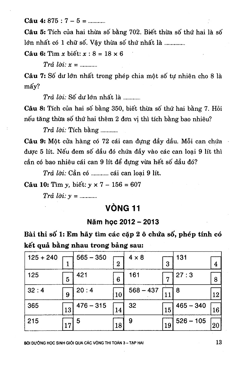 bộ bồi dưỡng học sinh giỏi qua các vòng thi toán lớp 3 (tập 2) - Ảnh 13