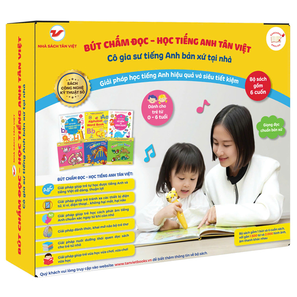 Bộ Bút Chấm Đọc-Học Tiếng Anh Tân Việt - Cô Gia Sư Tiếng Anh Bản Xứ Tại Nhà - Phiên Bản 6 Sách (Dành Cho Trẻ Từ 0 Đến 6 Tuổi)