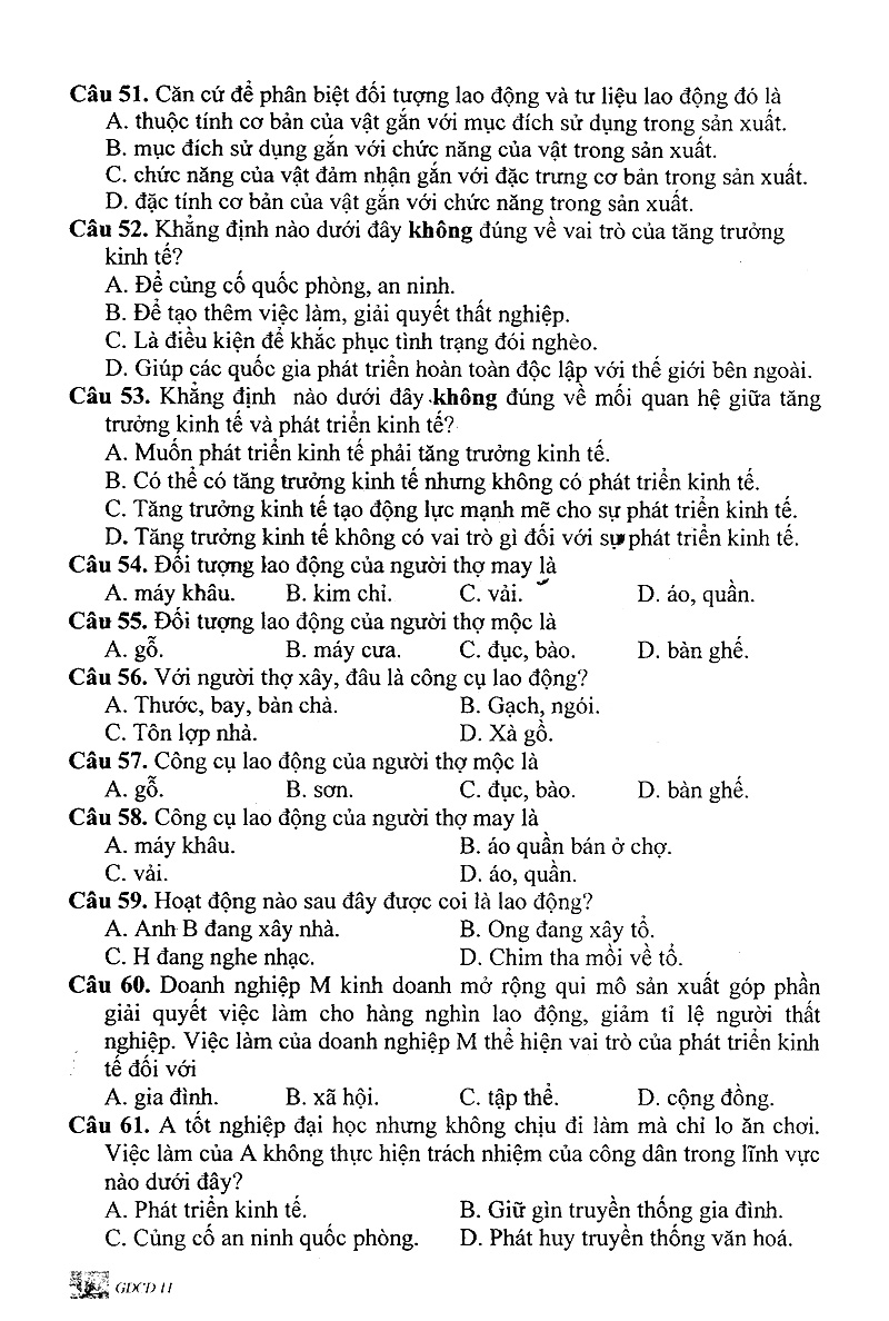 bộ câu hỏi trắc nghiệm khách quan giáo dục công dân 11 - Ảnh 10